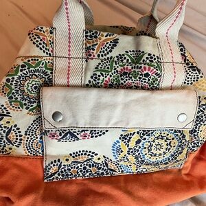 Fossil Orange and Cream Tote Bag with Durable Fabric